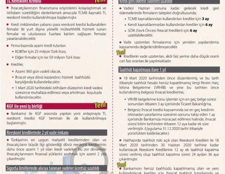 İHRACATÇILARIMIZIN FİNANSMANA ERİŞİMLERİNİ KOLAYLAŞTIRMAK İÇİN Türk Eximbank ‘ın TEDBİRLERİ
