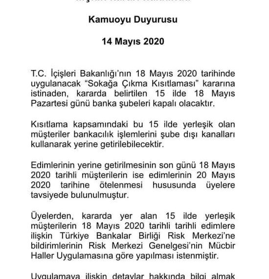 18 Mayıs 2020 Sokağa Çıkma Kısıtlaması