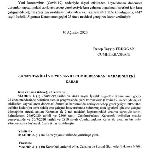 Kısa Çalışma Ödeneğinin Süresinin Uzatılması