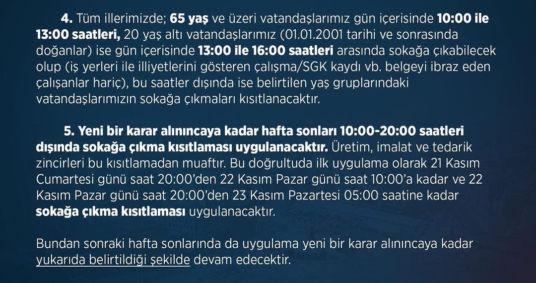 T.C İçişleri Bakanlığı Koronavirüs Yeni Tedbirler Genelgesi