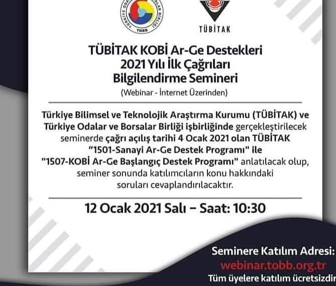 TÜBİTAK KOBİ Ar-Ge Destekleri 2021 Yılı İlk Çağrıları Bilgilendirme Semineri