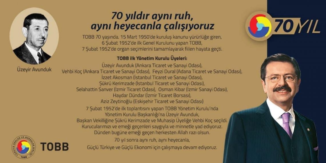 Türkiye Odalar ve Borsalar Birliği (TOBB) 70 yaşında.