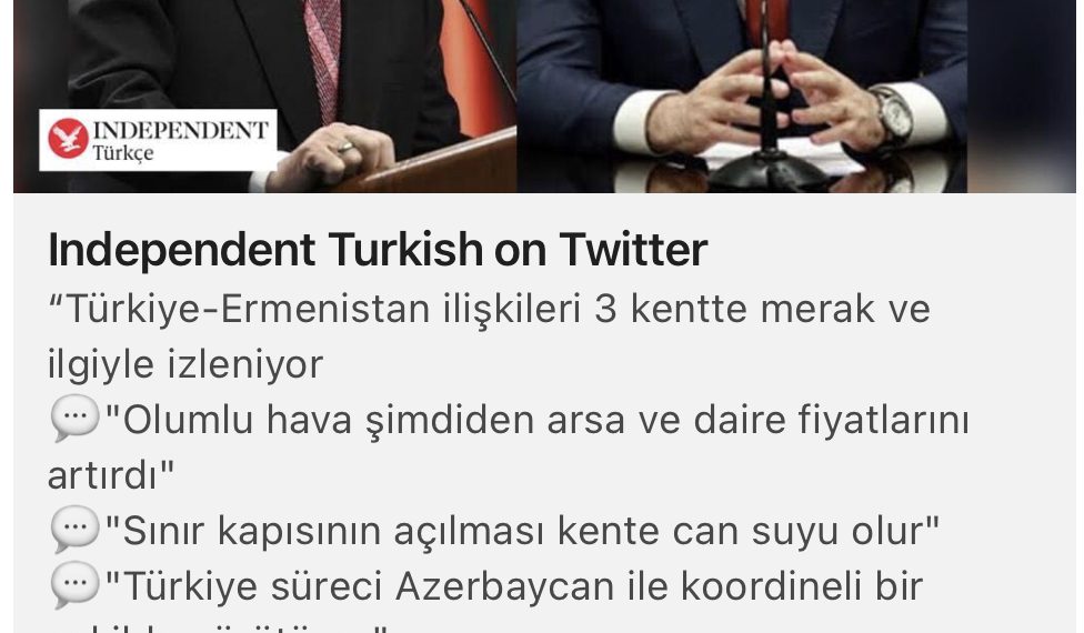 Başkanımız Kamil Arslan’ın Ermenistan ile ilişkileri değerlendirdiği linke ??? ulaşabilirsinizhttps://twitter.com/turkishindy/status/1489945653102874628?s=24