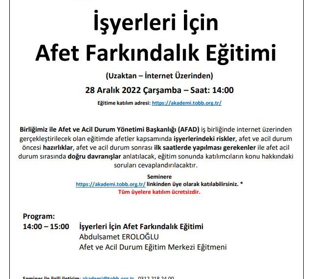 İŞYERLERİ İÇİN AFET FARKINDALIK EĞİTİMİ