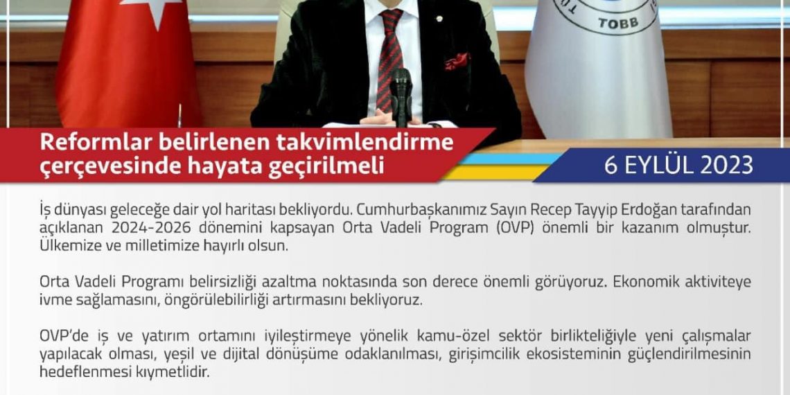 Cumhurbaşkanımız Sayın Recep Tayyip Erdoğan tarafından açıklanan 2024-2026 dönemini kapsayan Orta Vadeli Program (OVP) önemli bir kazanım olmuştur. Ülkemize ve milletimize hayırlı olsun.