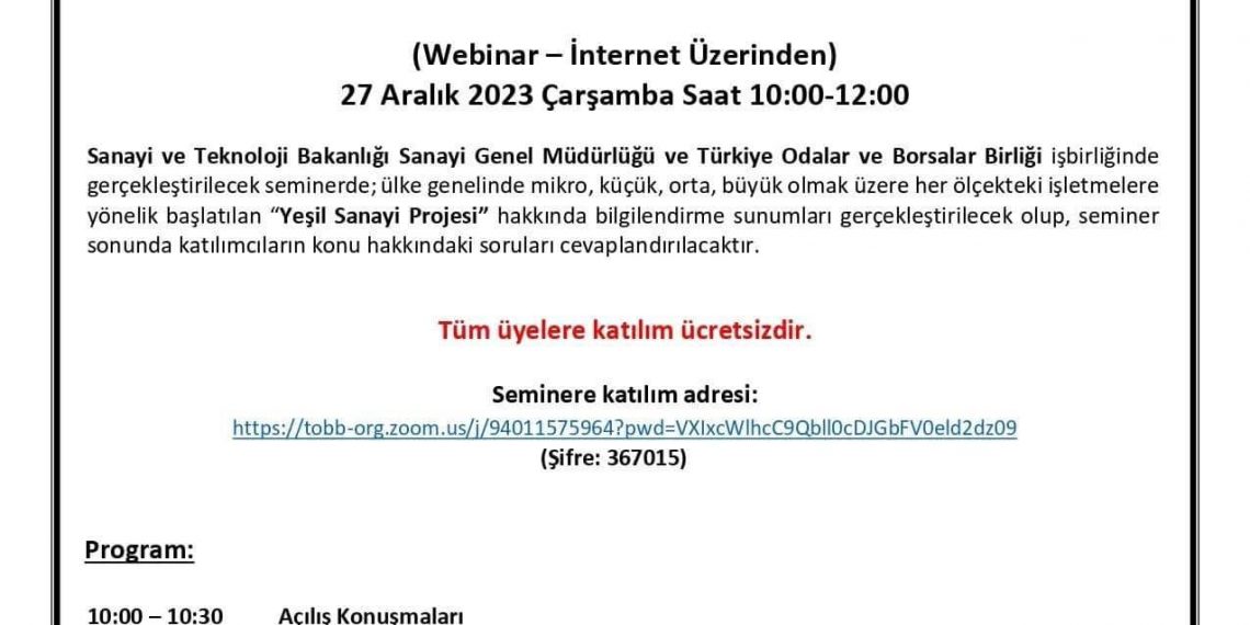 YEŞİL SANAYİ PROJESİ BİLGİLENDİRME WEBİNARI