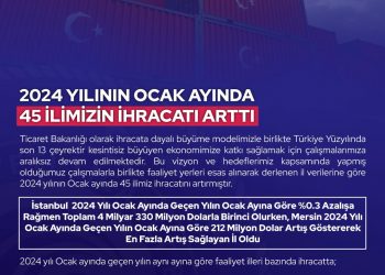 2024 yılı ocak ayında 45 ilin ihracat rakamları arttı
