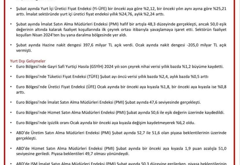 3-7 Mart 2025 haftasında ekonomide yaşanan gelişmelerin derlendiği TOBB Haftalık Ekonomi Bülteni yayımlandı.